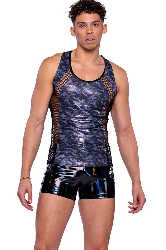 men's tank tops for cyclingShimmer Camouflage Tank Top with Fishnet Panels
