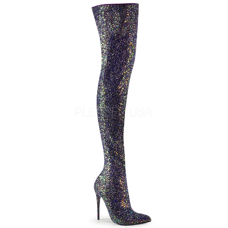 Tights with Floral Designs5" Heel Black Glitter Thigh High Boots*