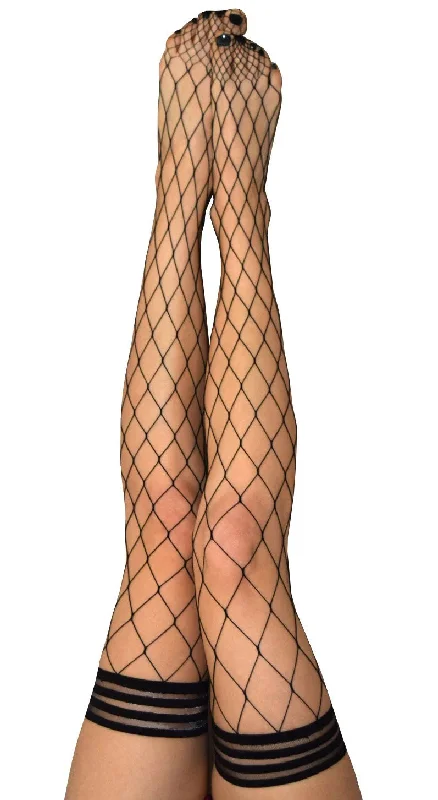Women's Tights with Heart PrintsMichelle - Fishnet Thigh High - Size B - Black