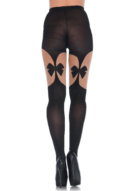 Women's Denim Look TightsIllusion Bow Garterbelt Tights - One Size