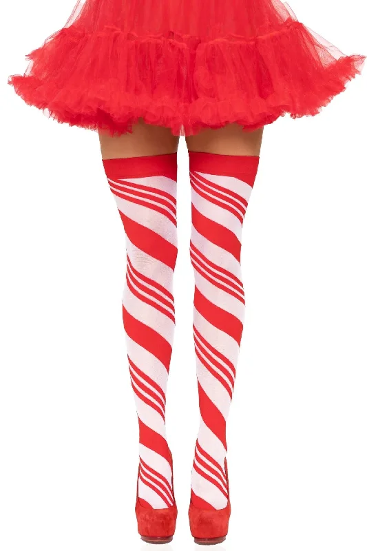 Tights with Floral DesignsSpandex Sheer Candy Cane Striped Thigh Highs