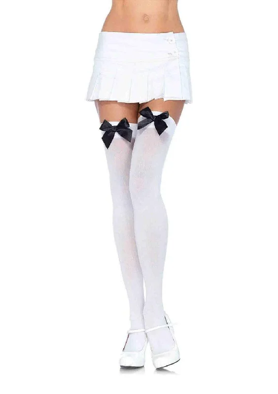 Polka Dot Tights for WomenNylon Thigh Highs With Bow - One Size - White / Black