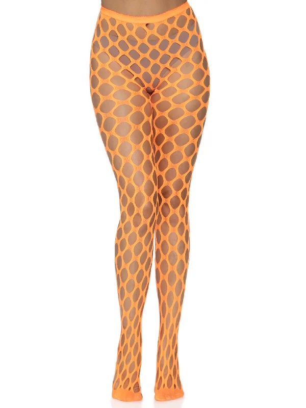 Sheer Tights for WomenJumbo Pothole Net Tights - Neon Orange - One Size