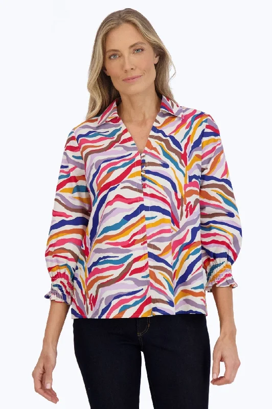 Women's polka dot long sleeve cotton blend shirt Alexis Colorful Zebra 3/4 Sleeve Popover Shirt