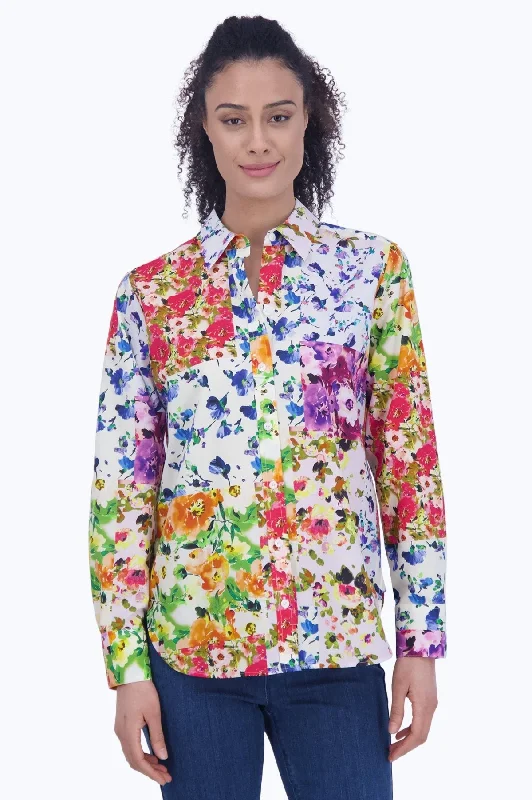 Women's oversized long sleeve linen blend shirt Odor - resistant long sleeve sports shirtsMeghan Floral Patchwork Long Sleeve Shirt