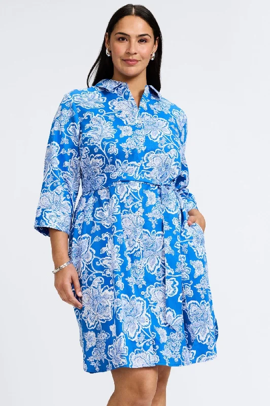 Women's floral print long sleeve chiffon shirt Rocca Plus Woodblock Floral 3/4 Sleeve Dress