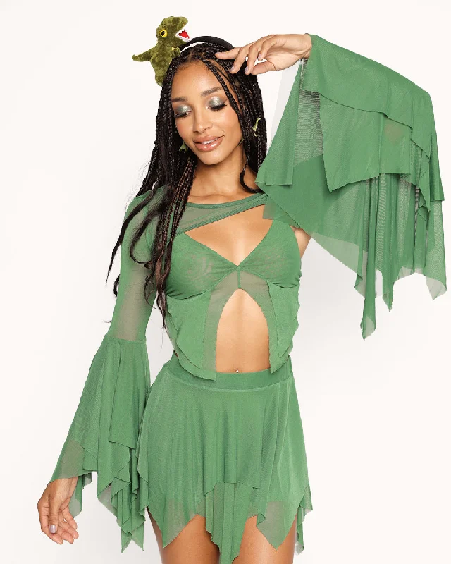 Women's sheer long sleeve mesh shirt for layering Dark Arts Ultra Crop Top - Green