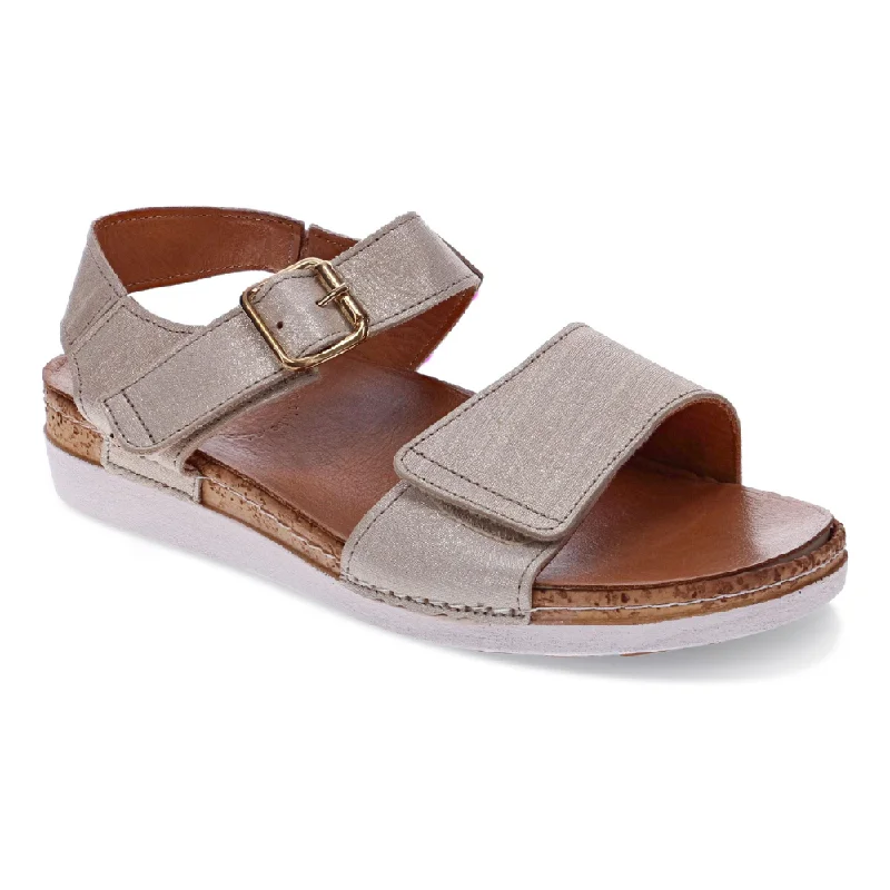 Revere Georgia 3 Strap Adjustable Gold Linen Sandal (Women's)