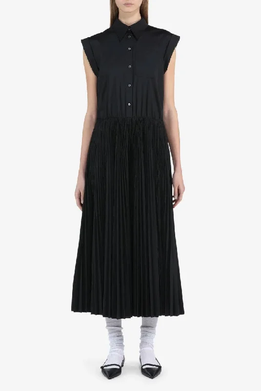 Pleated Skirt Black Dress