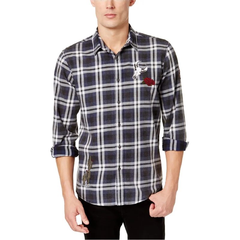 Plus Size Men's Striped Chambray Casual Shirts with a Spread Collar for a Preppy AppearanceAmerican Rag Mens Ramsay Patched Button Up Shirt Plus Size Men's Striped Chambray Casual Shirts with a Spread Collar for a Preppy AppearanceAmerican Rag Mens Ramsay Patched Button Up Shirt