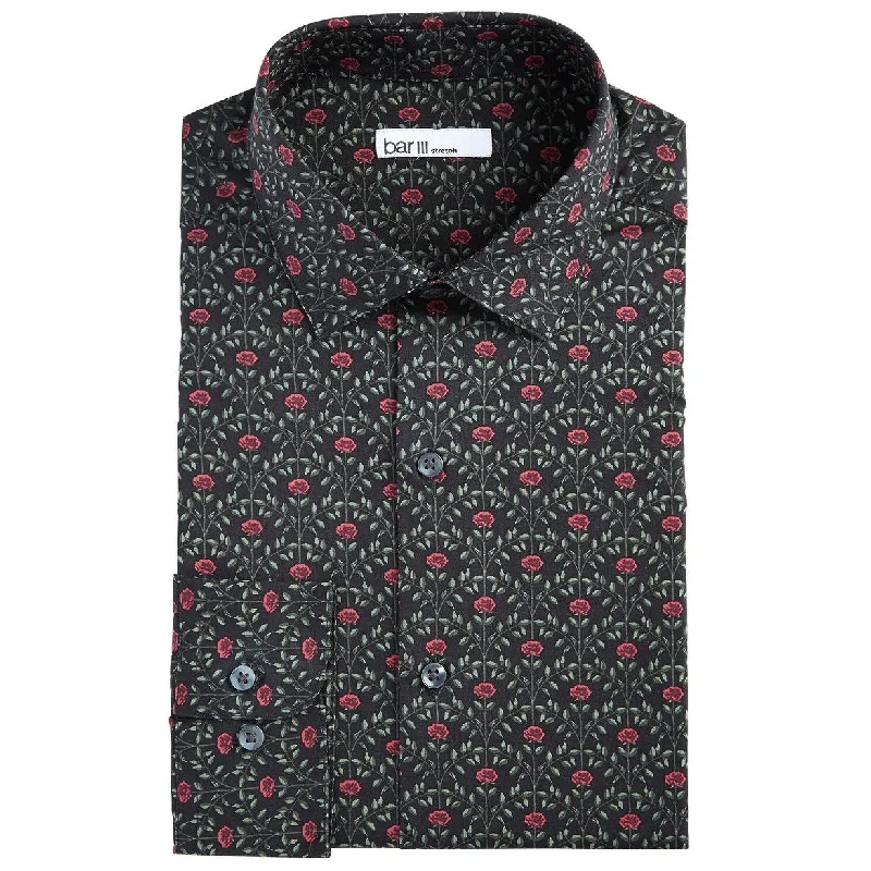 Men's Moisture - Wicking Performance Fabric Casual Shirts for Outdoor ActivitiesBar III Men's Slim-Fit Rose Arch-Print Dress Shirt Black 32-33 Men's Moisture - Wicking Performance Fabric Casual Shirts for Outdoor ActivitiesBar III Men's Slim-Fit Rose Arch-Print Dress Shirt Black 32-33