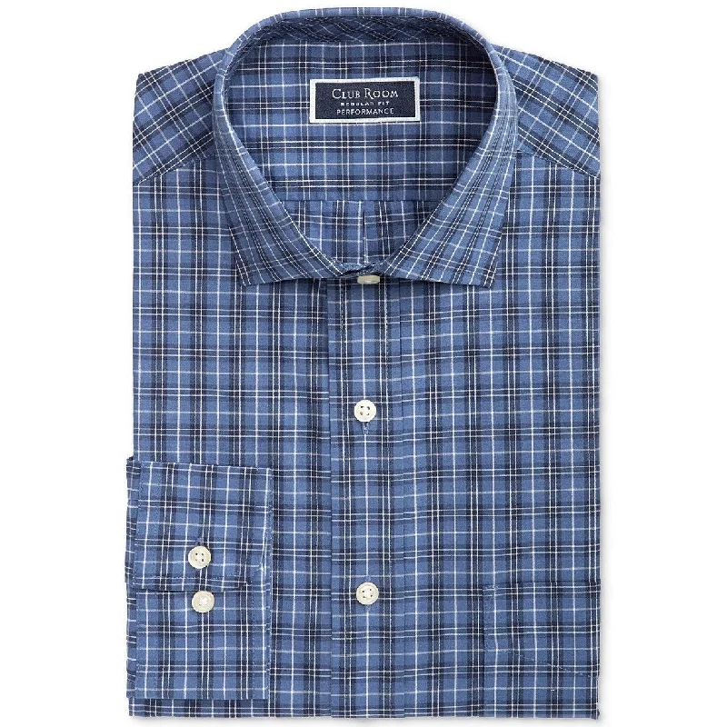 Men's Two - Tone Contrast Panel Casual Shirts in White and Navy for a Stylish and Eye - Catching DesignClub Room Men's Regular Fit Stretch Tartan Dress Shirt Navy 18x34-35 - 18-34-35 Men's Two - Tone Contrast Panel Casual Shirts in White and Navy for a Stylish and Eye - Catching DesignClub Room Men's Regular Fit Stretch Tartan Dress Shirt Navy 18x34-35 - 18-34-35