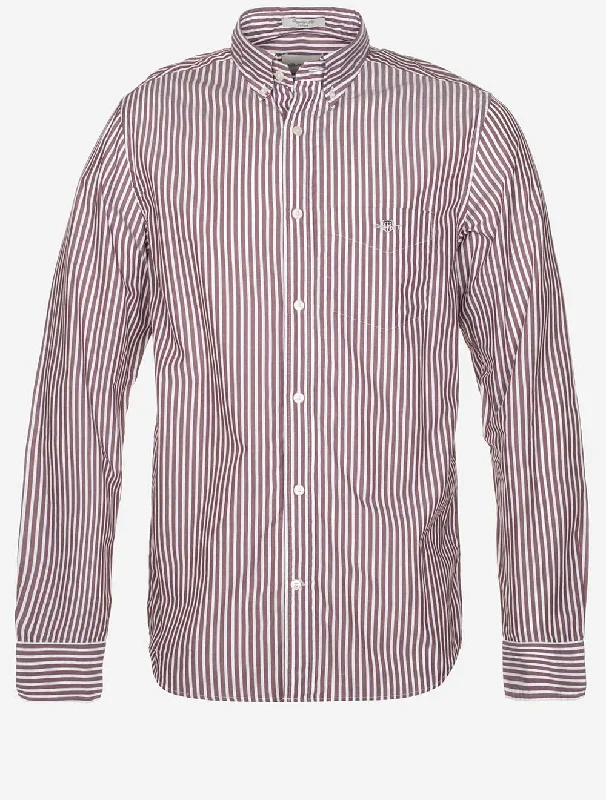 Plus Size Men's Striped Chambray Casual Shirts with a Spread Collar for a Preppy AppearanceRegular Classic Poplin Stripe Shirt Wine Red Plus Size Men's Striped Chambray Casual Shirts with a Spread Collar for a Preppy AppearanceRegular Classic Poplin Stripe Shirt Wine Red