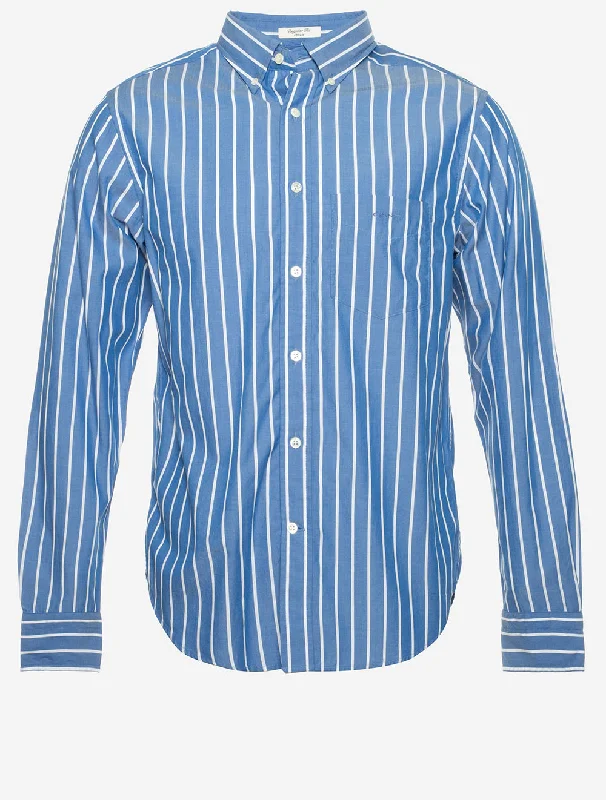 Men's Embroidered Detail Casual Shirts in Beige for a Touch of EleganceRegular Poolin Stripe Lapis Blue Men's Embroidered Detail Casual Shirts in Beige for a Touch of EleganceRegular Poolin Stripe Lapis Blue