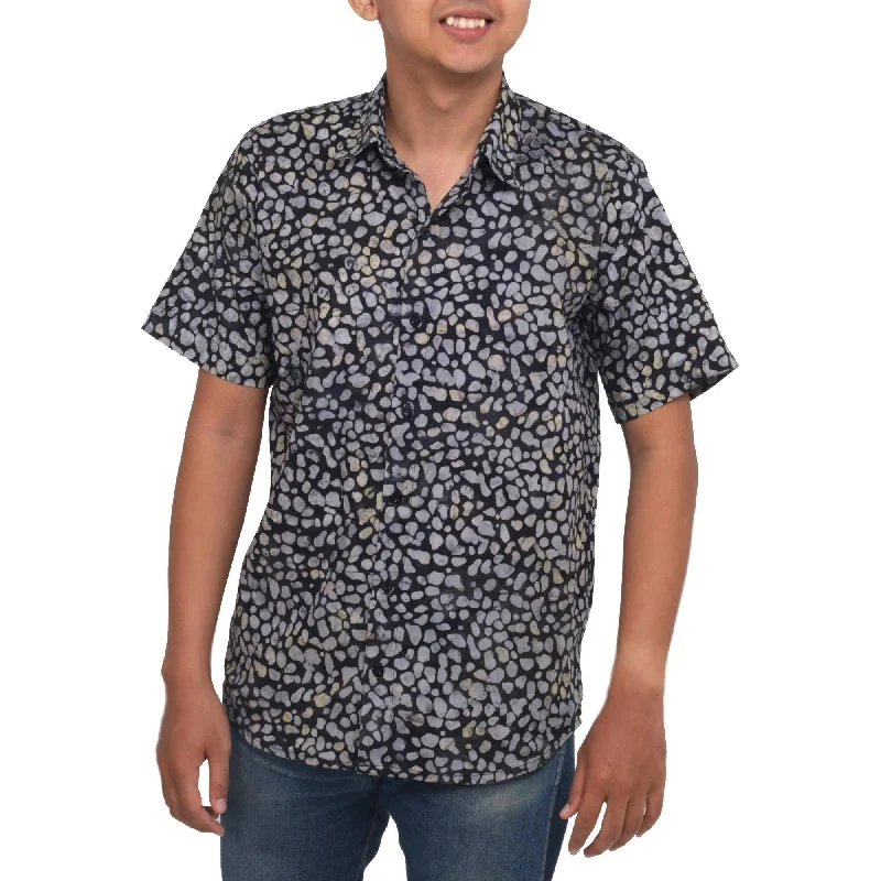 Men's Graphic - Printed Casual Shirts with Pop - Culture References for a Fun and Stylish LookHandmade Borneo Slate Cotton Batik Shirt (Indonesia) Men's Graphic - Printed Casual Shirts with Pop - Culture References for a Fun and Stylish LookHandmade Borneo Slate Cotton Batik Shirt (Indonesia)