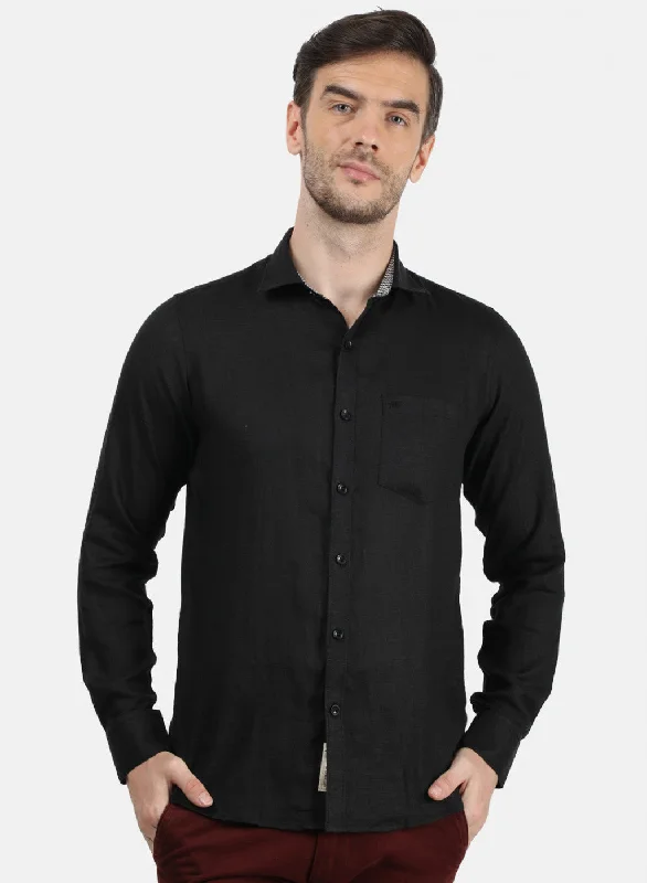 Men's Linen Blend Casual Shirts with Roll - Up Sleeves for a Summer Beach LookMen Black Solid Shirt Men's Linen Blend Casual Shirts with Roll - Up Sleeves for a Summer Beach LookMen Black Solid Shirt