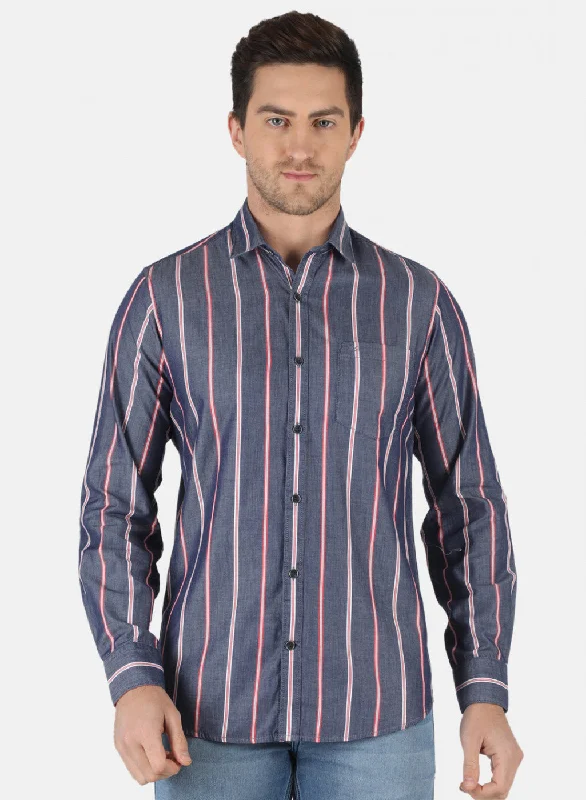 Men's Stretch - Fabric Casual Shirts in Navy Blue for a Comfortable and Flexible FitMen Blue Stripe Shirt Men's Stretch - Fabric Casual Shirts in Navy Blue for a Comfortable and Flexible FitMen Blue Stripe Shirt