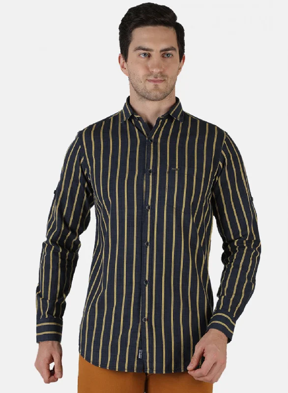 Men's Stretch - Fabric Casual Shirts in Navy Blue for a Comfortable and Flexible FitMen Grey Stripe Shirt Men's Stretch - Fabric Casual Shirts in Navy Blue for a Comfortable and Flexible FitMen Grey Stripe Shirt