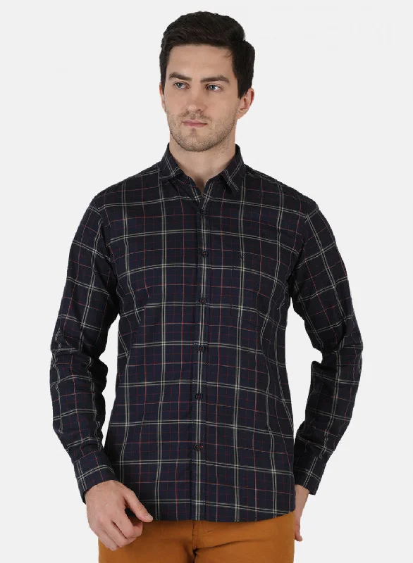Men's Slim - Fit Printed Floral Casual Shirts in Pastel Colors for a Spring - Inspired VibeMen NAvy Blue Check Shirt Men's Slim - Fit Printed Floral Casual Shirts in Pastel Colors for a Spring - Inspired VibeMen NAvy Blue Check Shirt