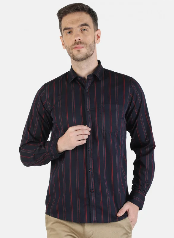 Men's Retro - Style Hawaiian Print Casual Shirts in Bold Patterns for a Tropical VacationMen NAvy Blue Stripe Shirt Men's Retro - Style Hawaiian Print Casual Shirts in Bold Patterns for a Tropical VacationMen NAvy Blue Stripe Shirt