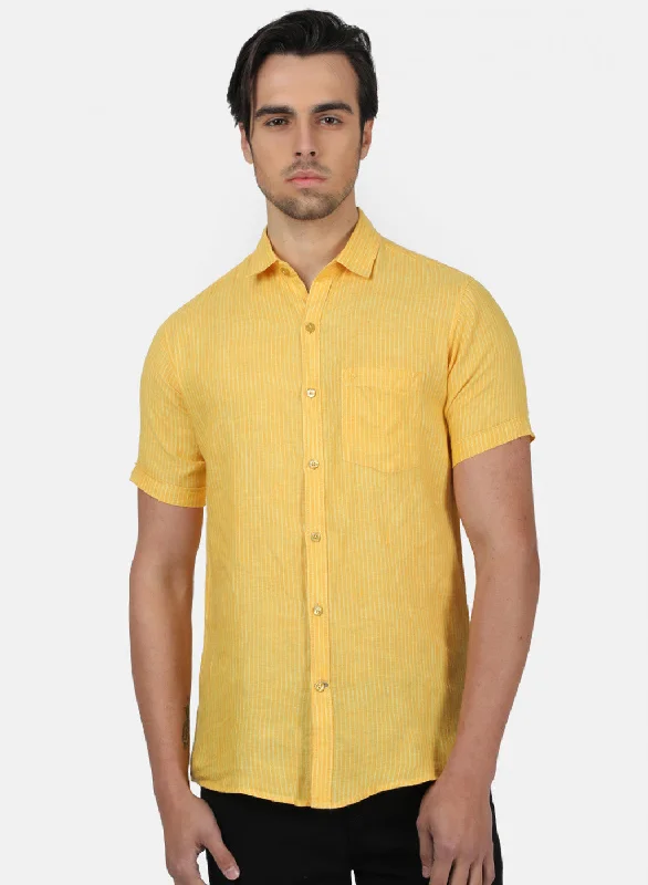 Men's Sustainable Recycled Material Casual Shirts for Eco - Conscious ConsumersMen Yellow Stripe Shirts Men's Sustainable Recycled Material Casual Shirts for Eco - Conscious ConsumersMen Yellow Stripe Shirts