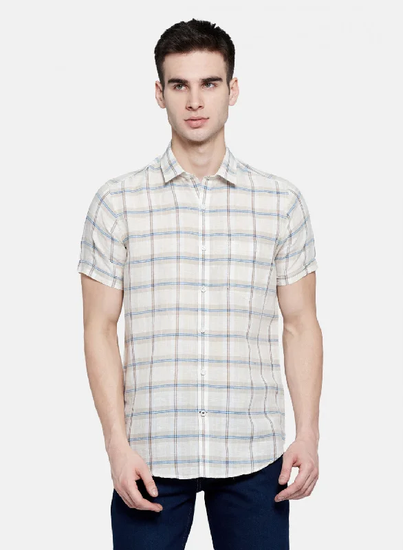Men's Retro - Style Hawaiian Print Casual Shirts in Bold Patterns for a Tropical VacationMens Beige Check Shirt Men's Retro - Style Hawaiian Print Casual Shirts in Bold Patterns for a Tropical VacationMens Beige Check Shirt