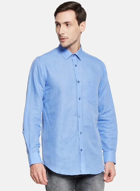 Men's Linen Blend Casual Shirts with Roll - Up Sleeves for a Summer Beach LookMens Blue Solid Shirt Men's Linen Blend Casual Shirts with Roll - Up Sleeves for a Summer Beach LookMens Blue Solid Shirt