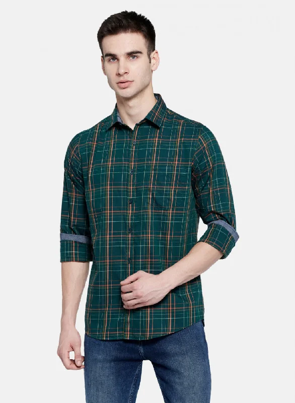 Men's Organic Cotton Casual Shirts with a Soft Handfeel for Everyday ComfortMens Dark Green Check Shirt
