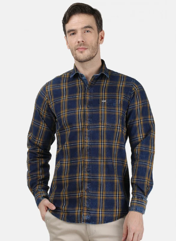 Men's Wrinkle - Resistant Polyester Blend Casual Shirts for Easy Travel and MaintenanceMens Mustard Check Shirt Men's Wrinkle - Resistant Polyester Blend Casual Shirts for Easy Travel and MaintenanceMens Mustard Check Shirt