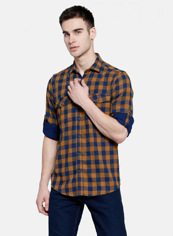 Men's Thermal - Lined Casual Shirts in Black for Added Warmth in Cold WeatherMens Mustard Check Shirt Men's Thermal - Lined Casual Shirts in Black for Added Warmth in Cold WeatherMens Mustard Check Shirt