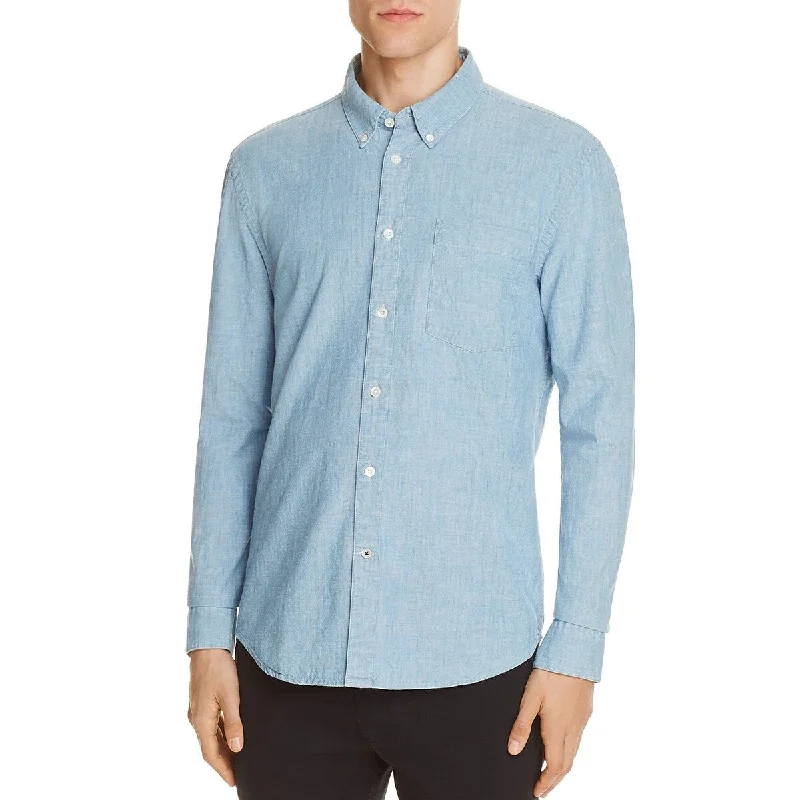 Men's Two - Tone Contrast Panel Casual Shirts in White and Navy for a Stylish and Eye - Catching DesignNN07 Falk Chambray Slim Fit Button-Down Shirt Blue - XL Men's Two - Tone Contrast Panel Casual Shirts in White and Navy for a Stylish and Eye - Catching DesignNN07 Falk Chambray Slim Fit Button-Down Shirt Blue - XL