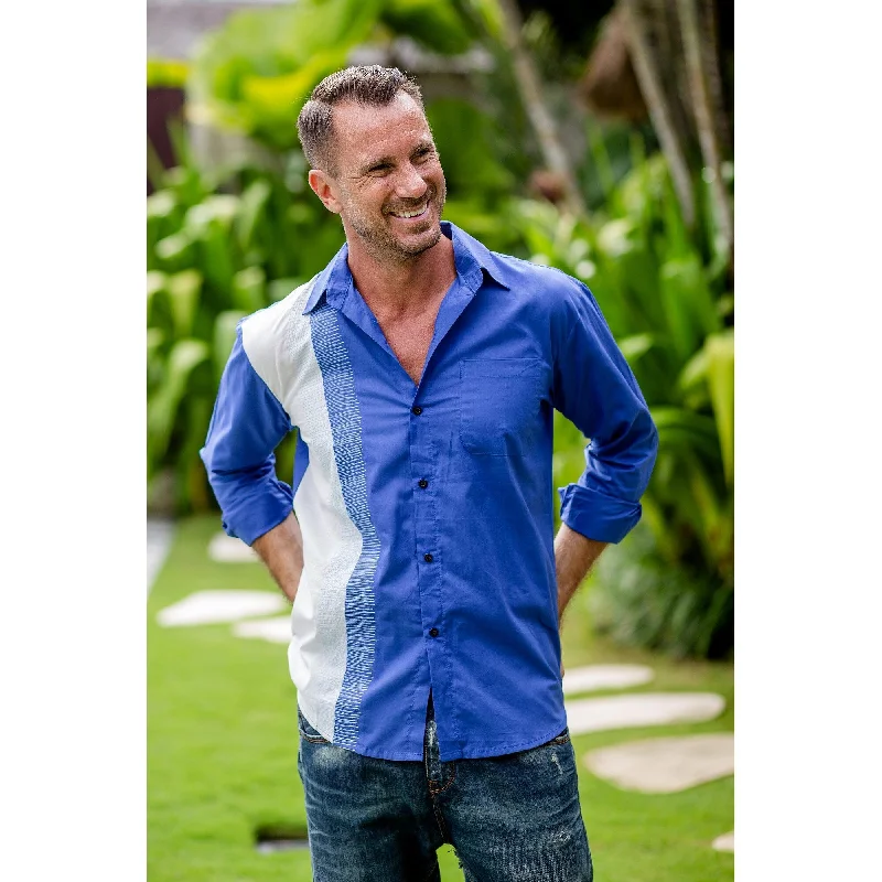 Men's Slim - Fit Printed Floral Casual Shirts in Pastel Colors for a Spring - Inspired VibeNovica Handmade American Blue Mens Embroidered Cotton Shirt