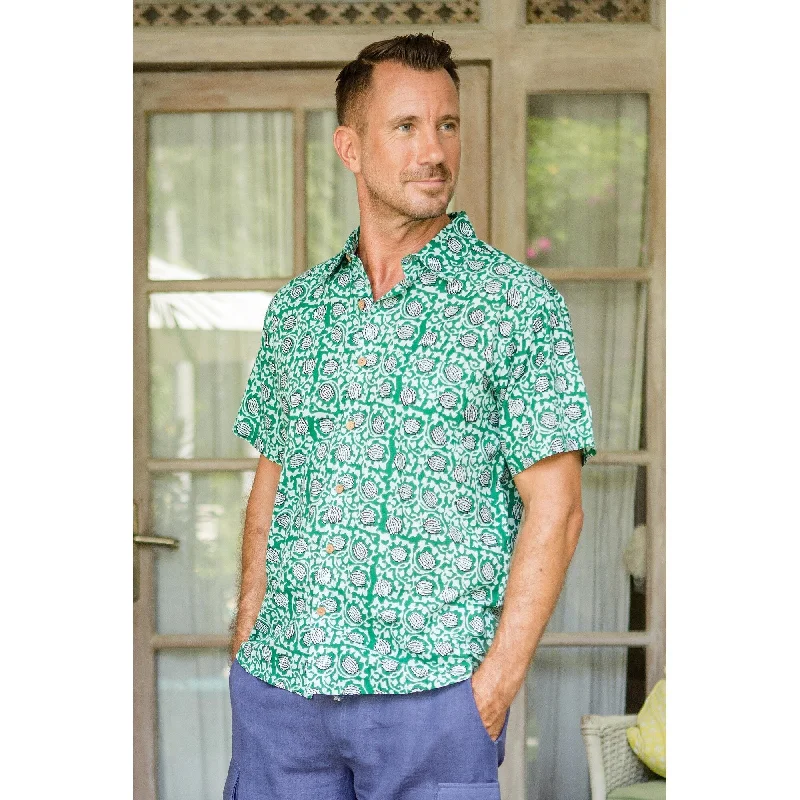 Men's Wrinkle - Resistant Polyester Blend Casual Shirts for Easy Travel and MaintenanceNovica Handmade Aqua Lotus Mens Cotton Shirt Men's Wrinkle - Resistant Polyester Blend Casual Shirts for Easy Travel and MaintenanceNovica Handmade Aqua Lotus Mens Cotton Shirt