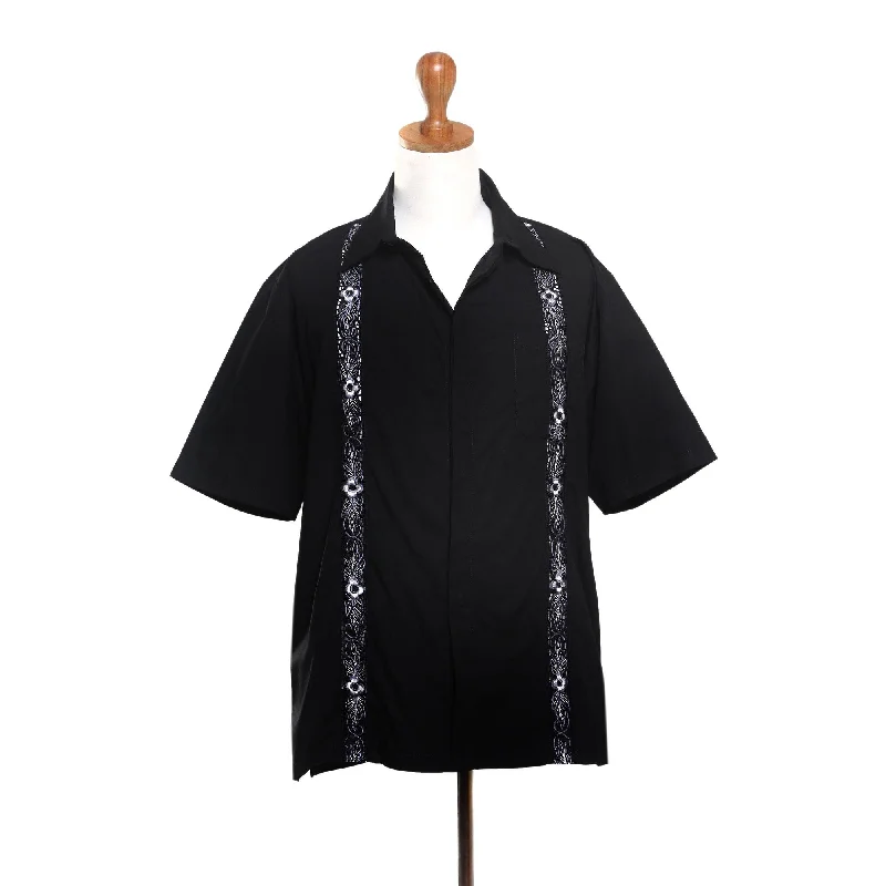 Men's Graphic - Printed Casual Shirts with Pop - Culture References for a Fun and Stylish LookNovica Handmade Black Borders Mens Embroidered Cotton Shirt Men's Graphic - Printed Casual Shirts with Pop - Culture References for a Fun and Stylish LookNovica Handmade Black Borders Mens Embroidered Cotton Shirt