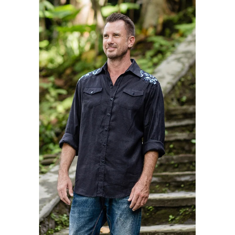 Men's Sustainable Recycled Material Casual Shirts for Eco - Conscious ConsumersNovica Handmade Coal Garden Mens Embroidered Linen Shirt Men's Sustainable Recycled Material Casual Shirts for Eco - Conscious ConsumersNovica Handmade Coal Garden Mens Embroidered Linen Shirt