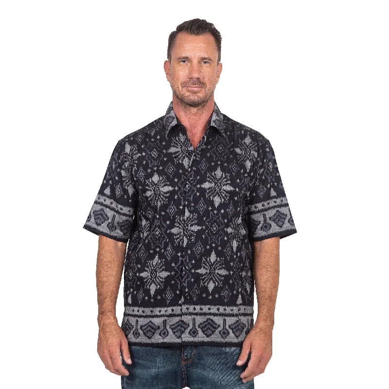 Men's Retro - Style Hawaiian Print Casual Shirts in Bold Patterns for a Tropical VacationNovica Handmade Dark Ash Mens Hand-Woven Ikat Cotton Shirt Men's Retro - Style Hawaiian Print Casual Shirts in Bold Patterns for a Tropical VacationNovica Handmade Dark Ash Mens Hand-Woven Ikat Cotton Shirt
