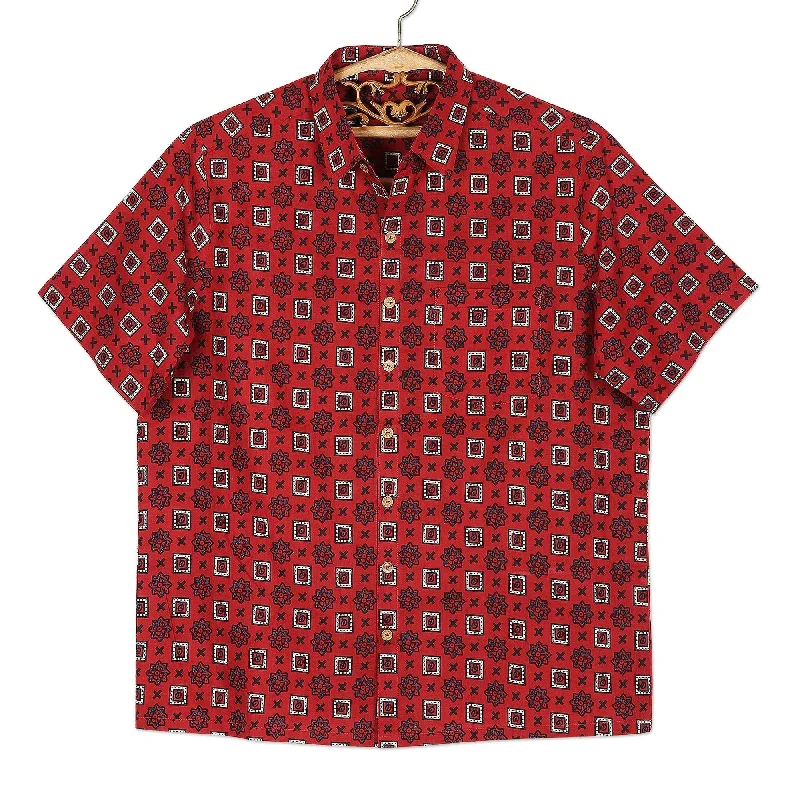 Men's Moisture - Wicking Performance Fabric Casual Shirts for Outdoor ActivitiesNovica Handmade Floral Labyrinth In Red Mens Cotton Shirt Men's Moisture - Wicking Performance Fabric Casual Shirts for Outdoor ActivitiesNovica Handmade Floral Labyrinth In Red Mens Cotton Shirt
