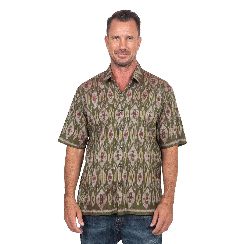 Men's Moisture - Wicking Performance Fabric Casual Shirts for Outdoor ActivitiesNovica Handmade Green Summer Mens Hand-Woven Ikat Cotton Shirt Men's Moisture - Wicking Performance Fabric Casual Shirts for Outdoor ActivitiesNovica Handmade Green Summer Mens Hand-Woven Ikat Cotton Shirt