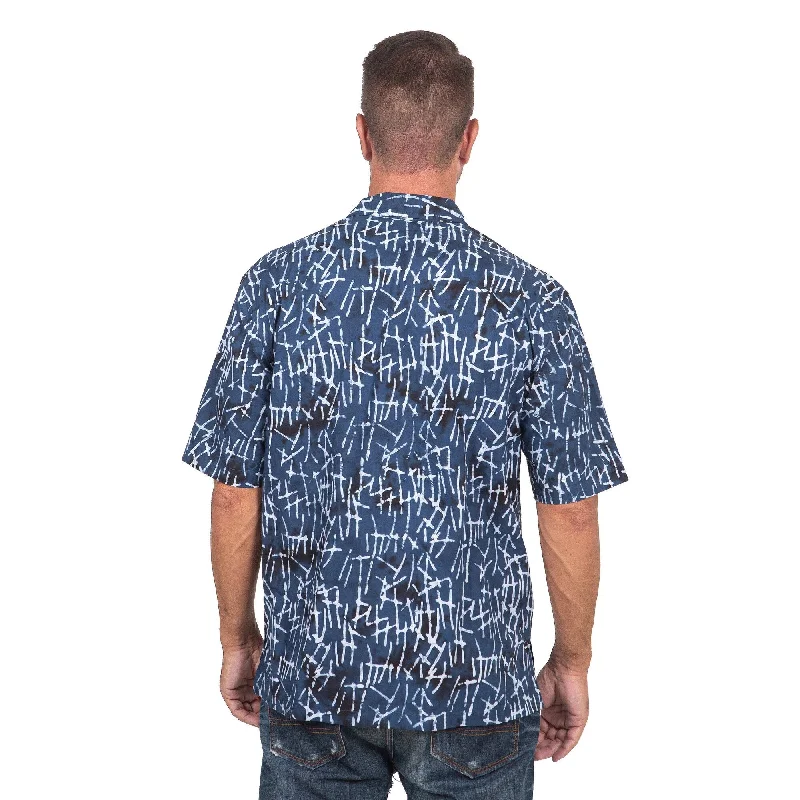 Men's Stretch - Fabric Casual Shirts in Navy Blue for a Comfortable and Flexible FitNovica Handmade Lazy Day In Blue Mens Batik Cotton Shirt Men's Stretch - Fabric Casual Shirts in Navy Blue for a Comfortable and Flexible FitNovica Handmade Lazy Day In Blue Mens Batik Cotton Shirt