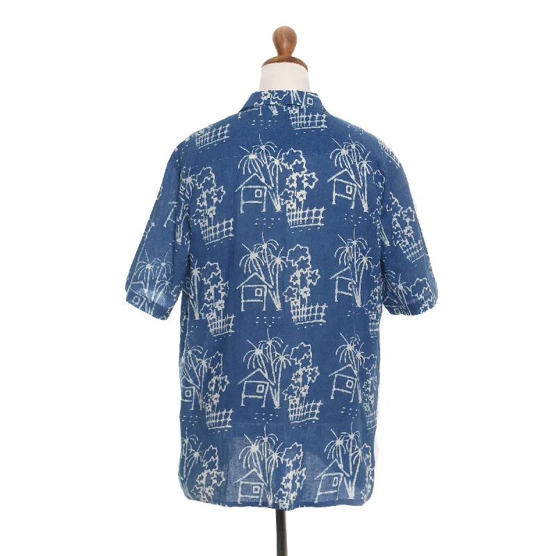 Men's Embroidered Detail Casual Shirts in Beige for a Touch of EleganceNovica Handmade Village Huts Mens Batik Linen And Cotton Blend Shirt Men's Embroidered Detail Casual Shirts in Beige for a Touch of EleganceNovica Handmade Village Huts Mens Batik Linen And Cotton Blend Shirt
