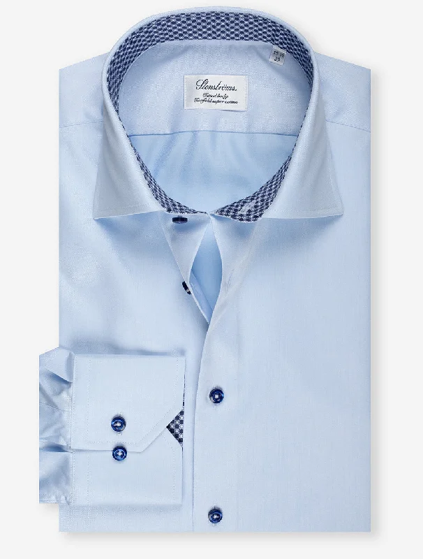 Men's Two - Tone Contrast Panel Casual Shirts in White and Navy for a Stylish and Eye - Catching DesignContrast Button Inlay Fitted Shirt Blue Men's Two - Tone Contrast Panel Casual Shirts in White and Navy for a Stylish and Eye - Catching DesignContrast Button Inlay Fitted Shirt Blue