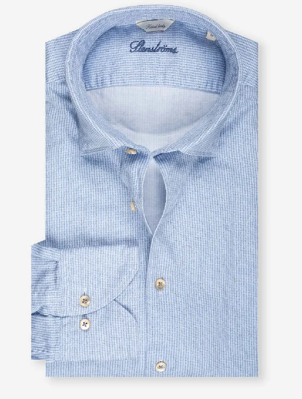Men's Graphic - Printed Casual Shirts with Pop - Culture References for a Fun and Stylish LookWashed Puppytooth Fitted Shirt-Blue Men's Graphic - Printed Casual Shirts with Pop - Culture References for a Fun and Stylish LookWashed Puppytooth Fitted Shirt-Blue