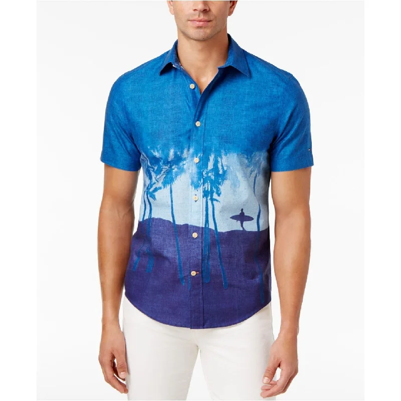 Men's Long - Line Oversized Casual Shirts in Dark Gray for a Relaxed and Modern LookTommy Hilfiger Men's Island Scene Custom-Fit Short Sleeve Shirt - XL Men's Long - Line Oversized Casual Shirts in Dark Gray for a Relaxed and Modern LookTommy Hilfiger Men's Island Scene Custom-Fit Short Sleeve Shirt - XL