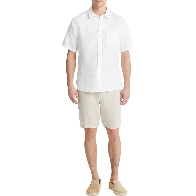 Men's Embroidered Detail Casual Shirts in Beige for a Touch of EleganceVince Mens Linen S/S, Optic White Button Down Shirt Men's Embroidered Detail Casual Shirts in Beige for a Touch of EleganceVince Mens Linen S/S, Optic White Button Down Shirt