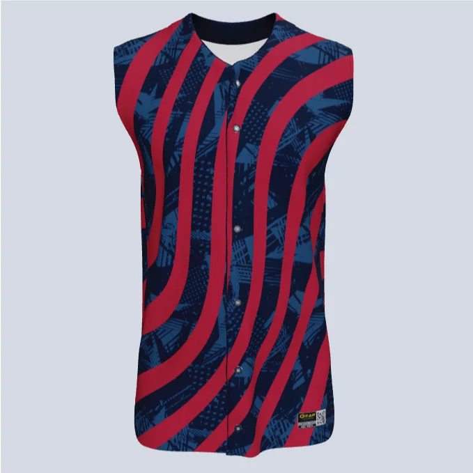 Men's Breathable Polyester Running Jerseys in Bright Neon Colors for High - Visibility WorkoutsFull Button Baseball America Custom Sleeveless Jersey Men's Breathable Polyester Running Jerseys in Bright Neon Colors for High - Visibility WorkoutsFull Button Baseball America Custom Sleeveless Jersey