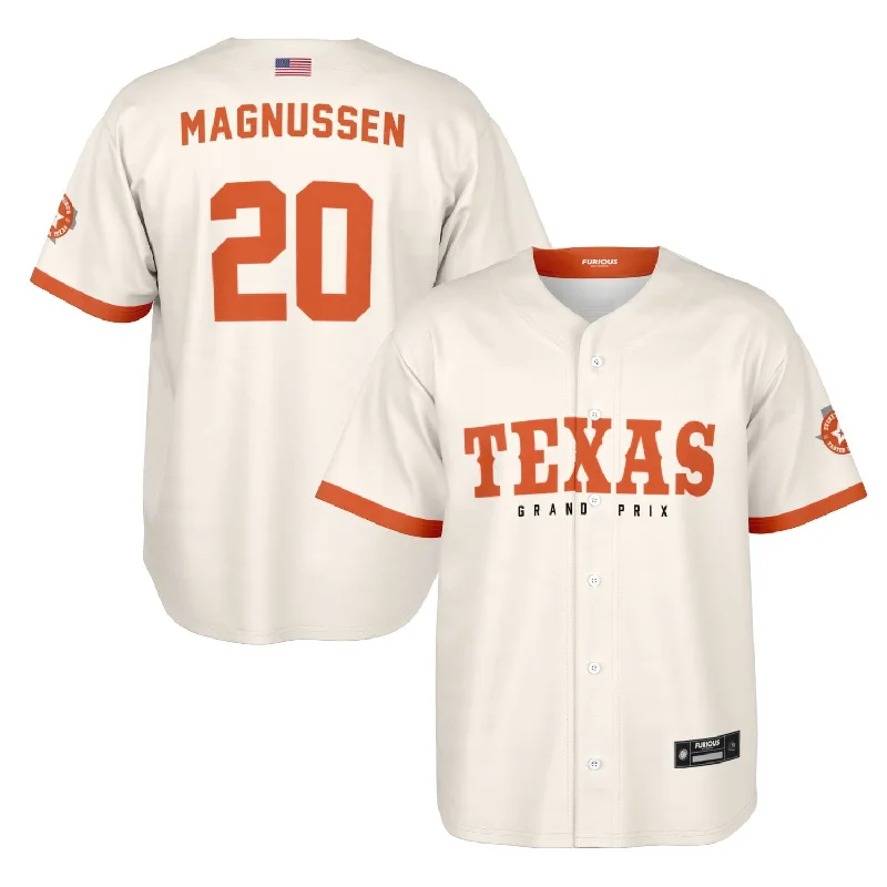 Men's Custom - Embroidered Volleyball Jerseys for Team Uniforms or Personalized GearMagnussen - Off-White Texas GP Jersey Men's Custom - Embroidered Volleyball Jerseys for Team Uniforms or Personalized GearMagnussen - Off-White Texas GP Jersey