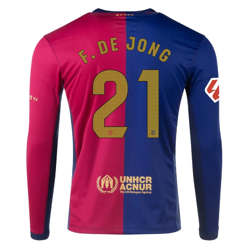Men's Cycling Jerseys with Reflective Stripes for Safe and Stylish Rides at NightNike Barcelona Frenkie De Jong Home Long Sleeve Jersey w/ La Liga Patch 24/25 (Royal/Nobel Red/Club Gold)