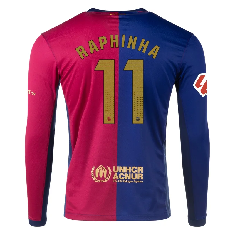 Men's Throwback Tennis Jerseys Inspired by Iconic Matches and PlayersNike Barcelona Raphina Home Long Sleeve Jersey w/ La Liga Patch 24/25 (Royal/Nobel Red/Club Gold)