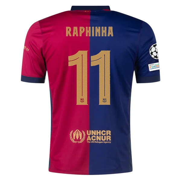 Men's Authentic Soccer Jerseys of National Teams for International Football EventsNike Barcelona Raphinha Home Jersey w/ Champions League Patches 24/25 (Deep Royal/Noble Red/Club Gold)