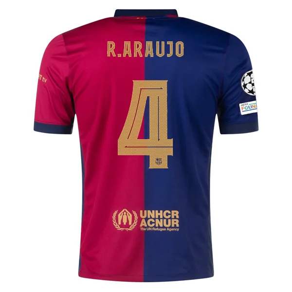 Men's Basketball Jerseys with Signature Player Logos for a Fan - Favorite LookNike Barcelona Ronald Araujo Home Jersey w/ Champions League Patches 24/25 (Deep Royal/Noble Red/Club Gold)
